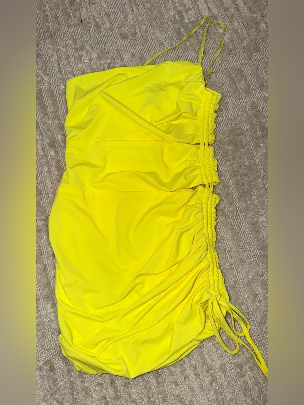 Rehab Neon Yellow One-Shoulder Ruched Mini Dress